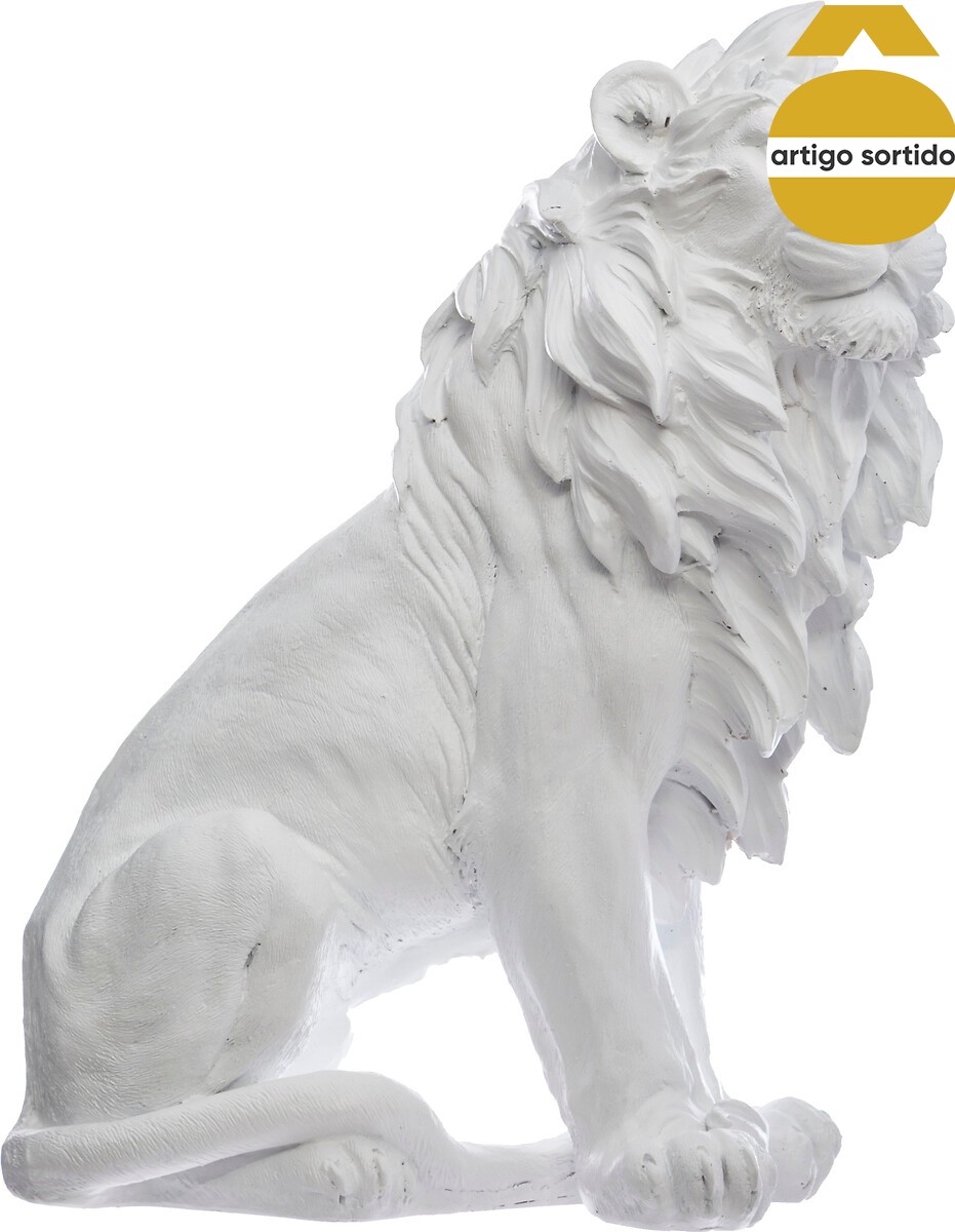 Estatua León Resina Blanco/Negro 31Cm