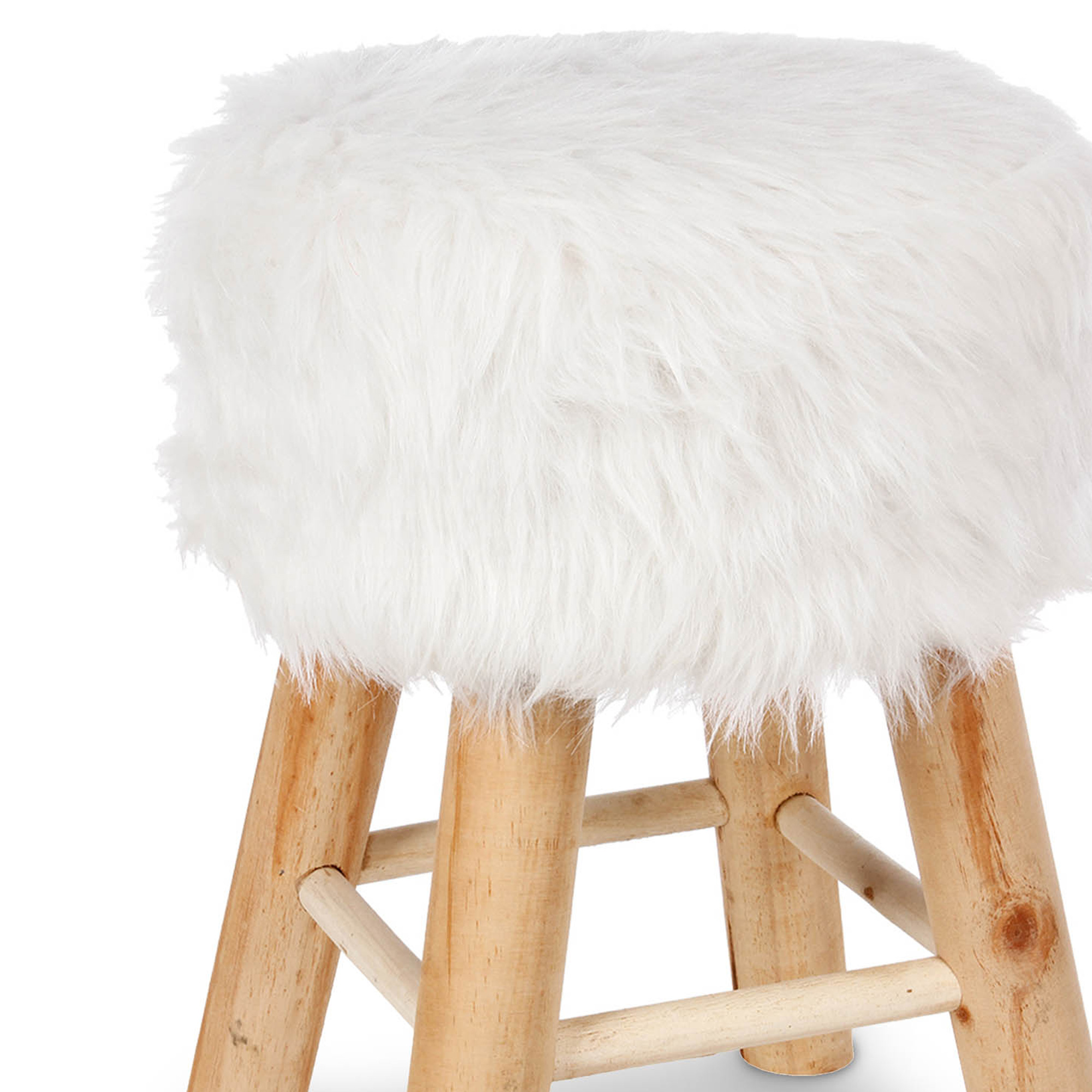Taburete De Pelo Blanco 30x30x42Cm