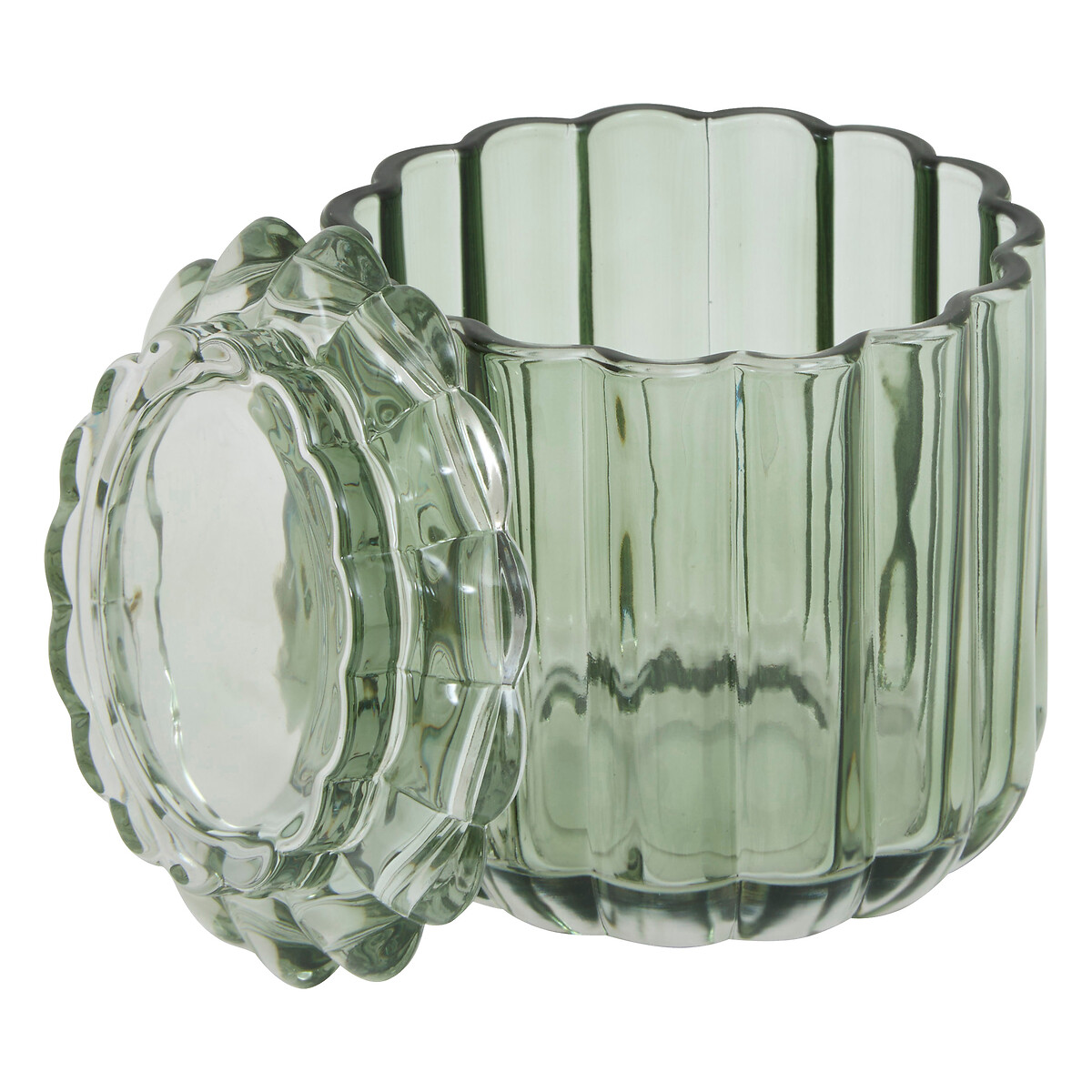 Bote para algodón FLOREA verde de vidrio