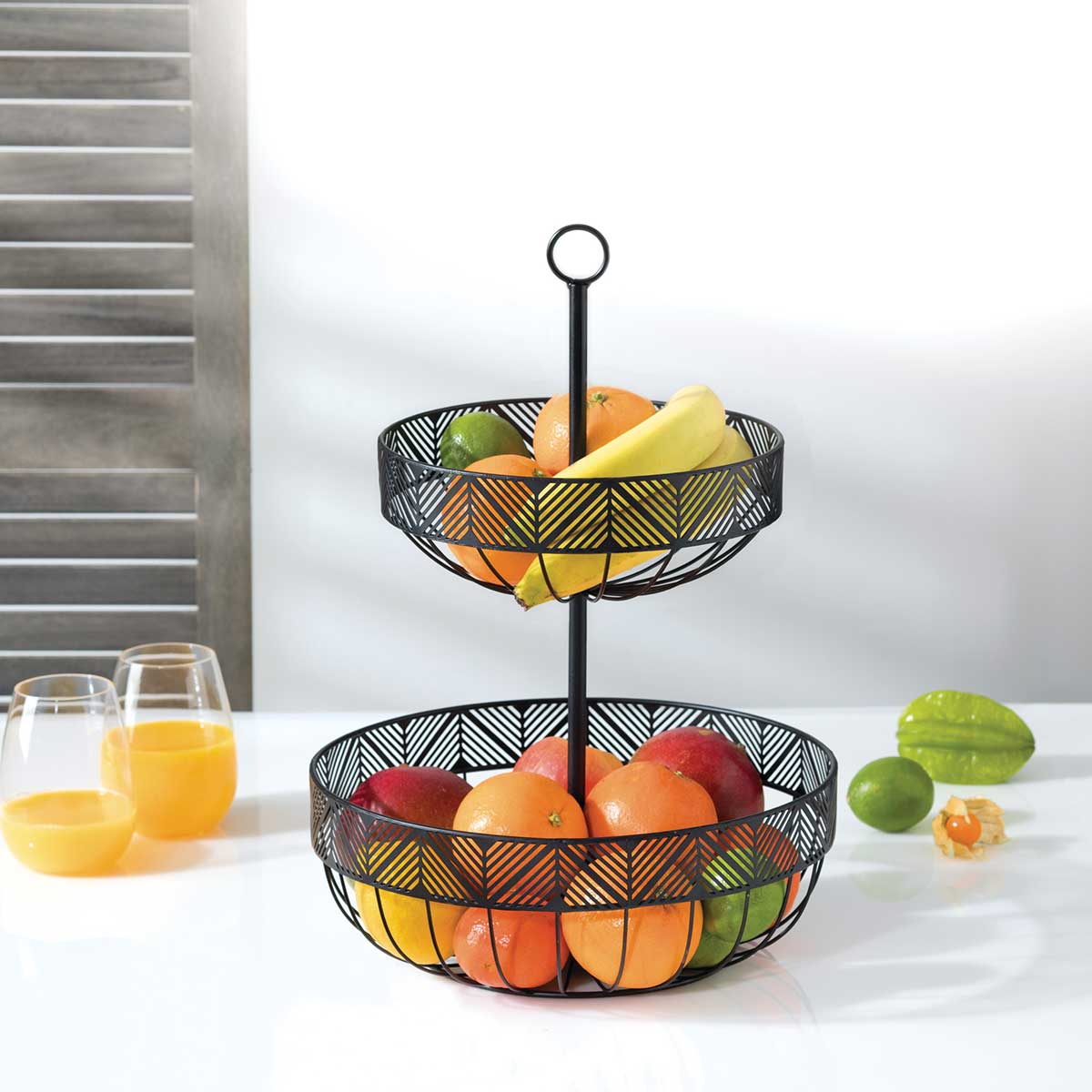Frutero Metálico Negro 2 Niveles 42Cm