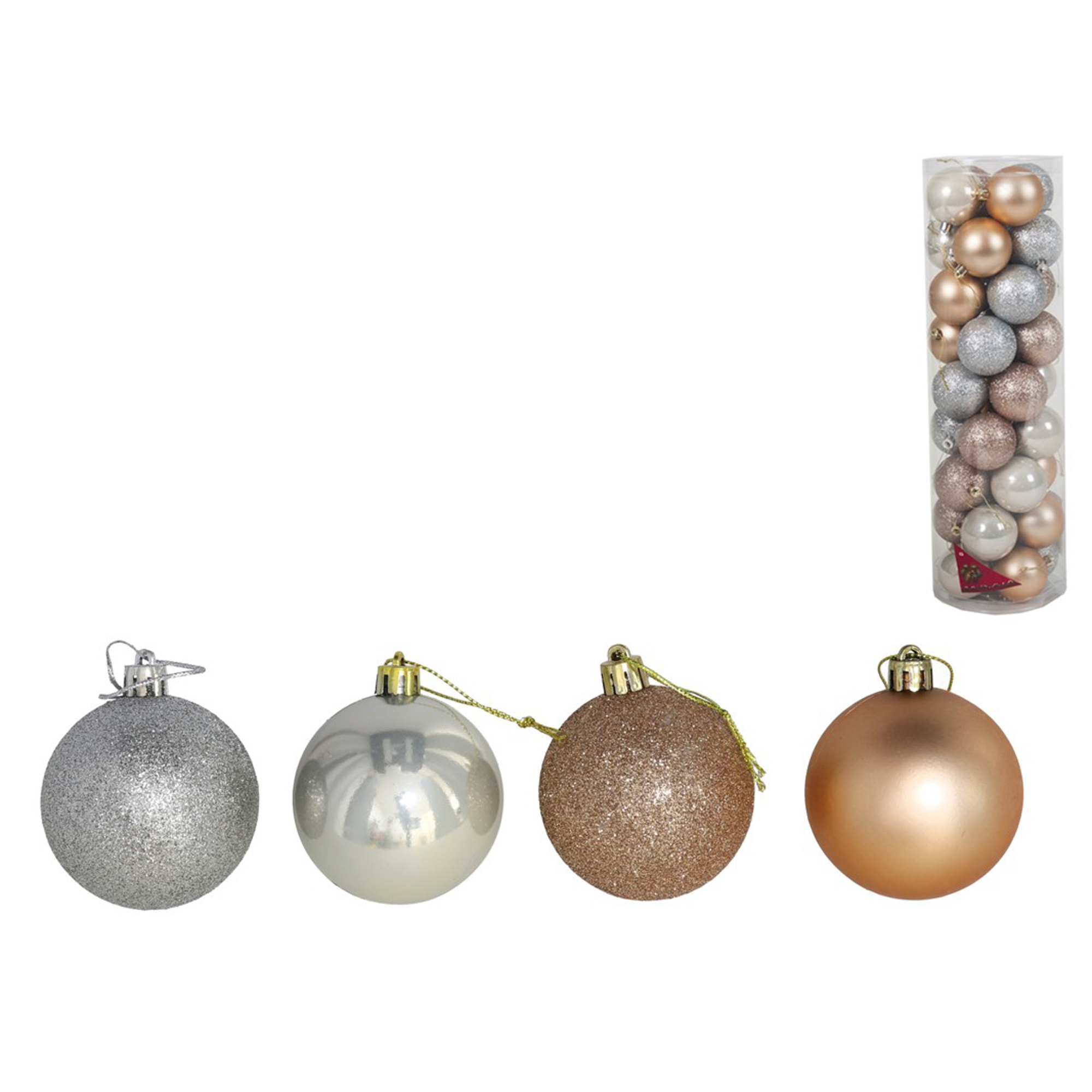 Set 36 Bolas Navide&ntilde;as Rosa, Plateado Y Marfil