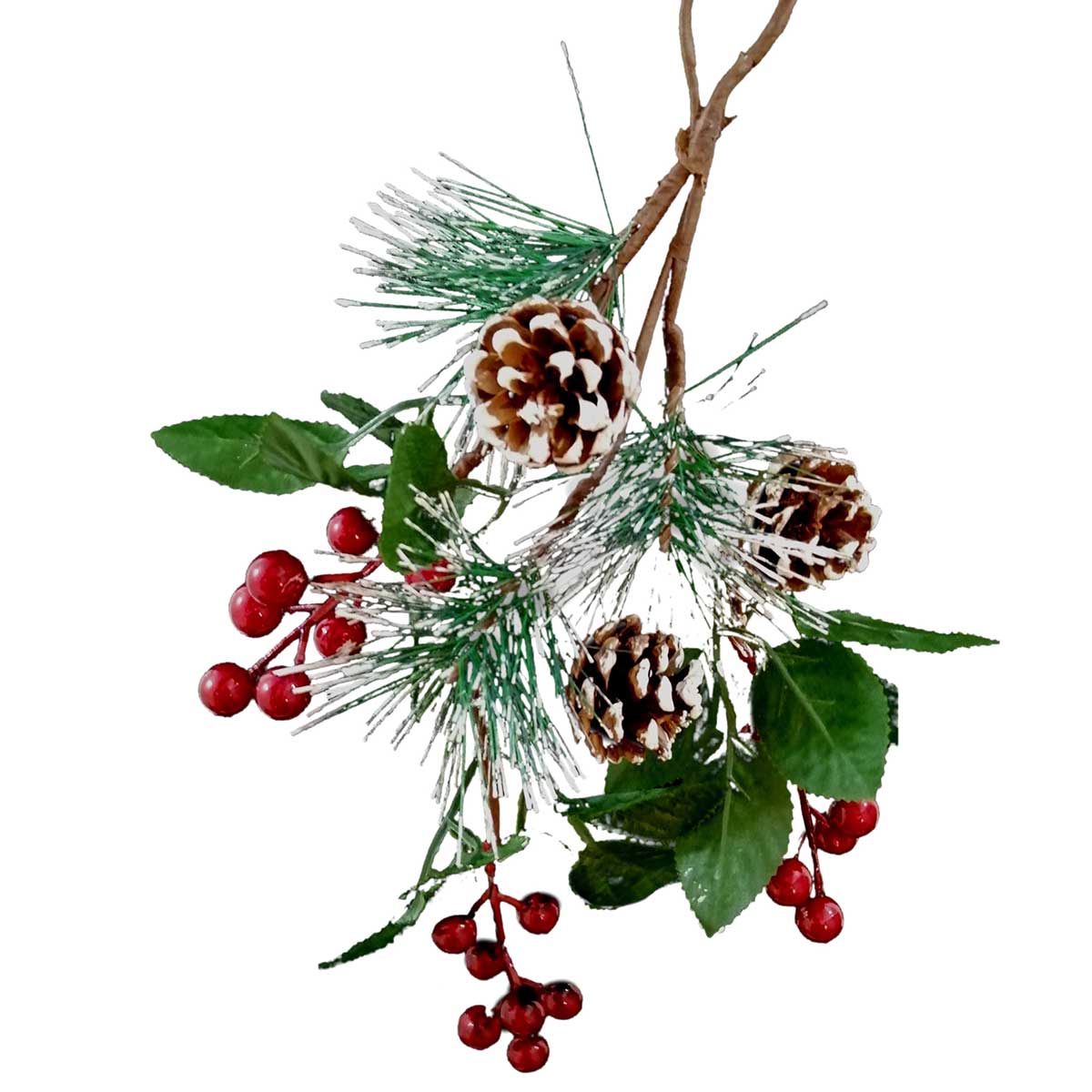Ramo Decorativo Com Bagas E Pinhas