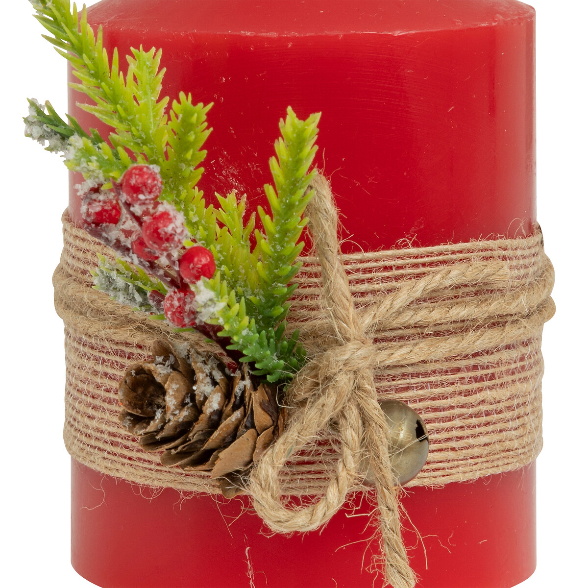 Vela con pi&ntilde;as y bayas roja 12,5cm 