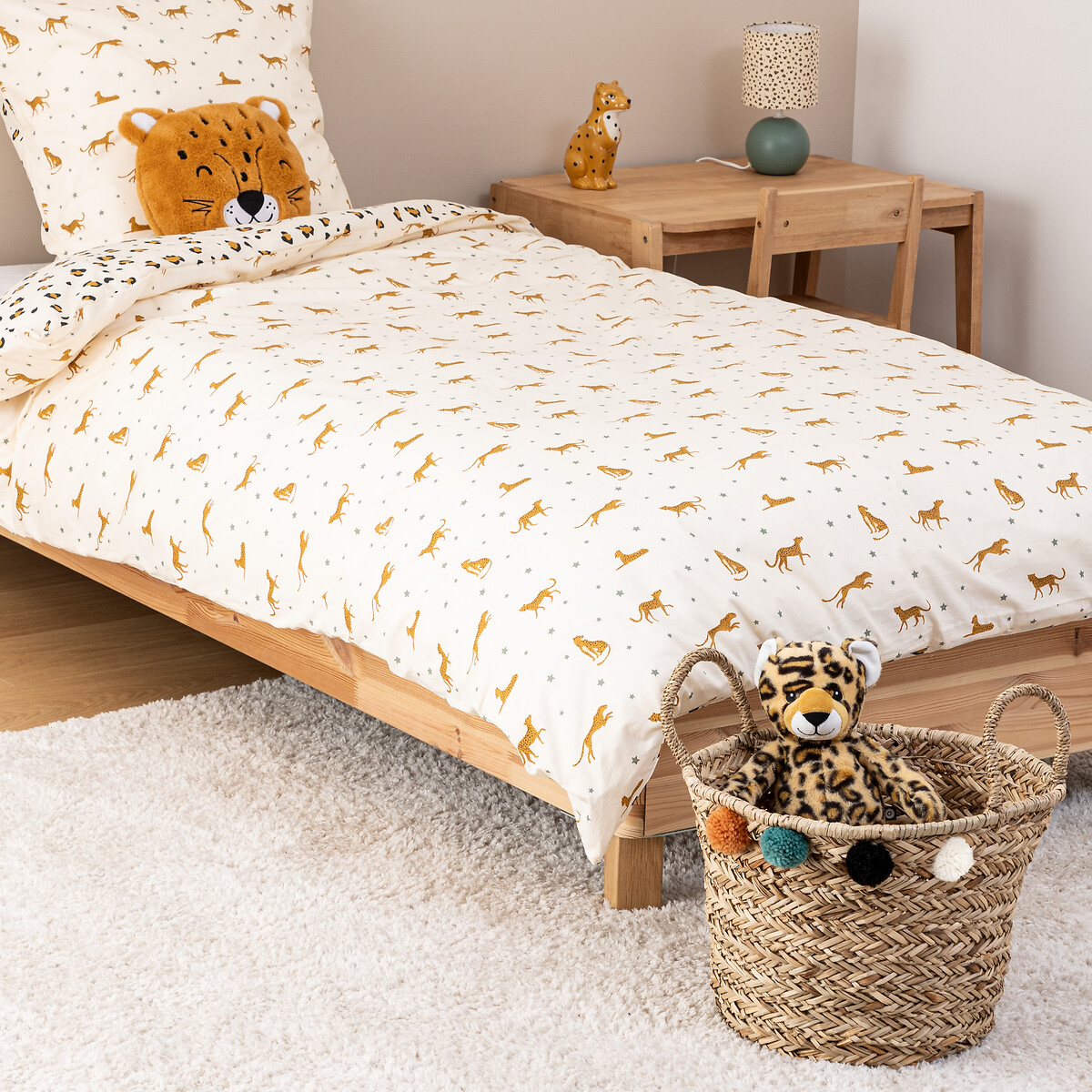 Cesto De Almacenaje De Leopardo Con Pompones