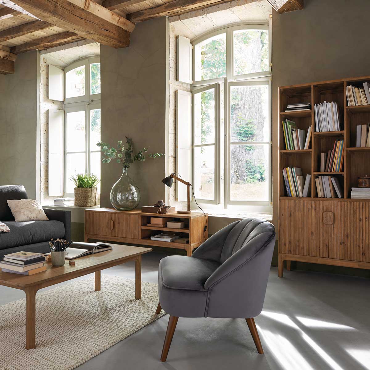 L&aacute;mpara De Mesa Cuba De Madera 56Cm