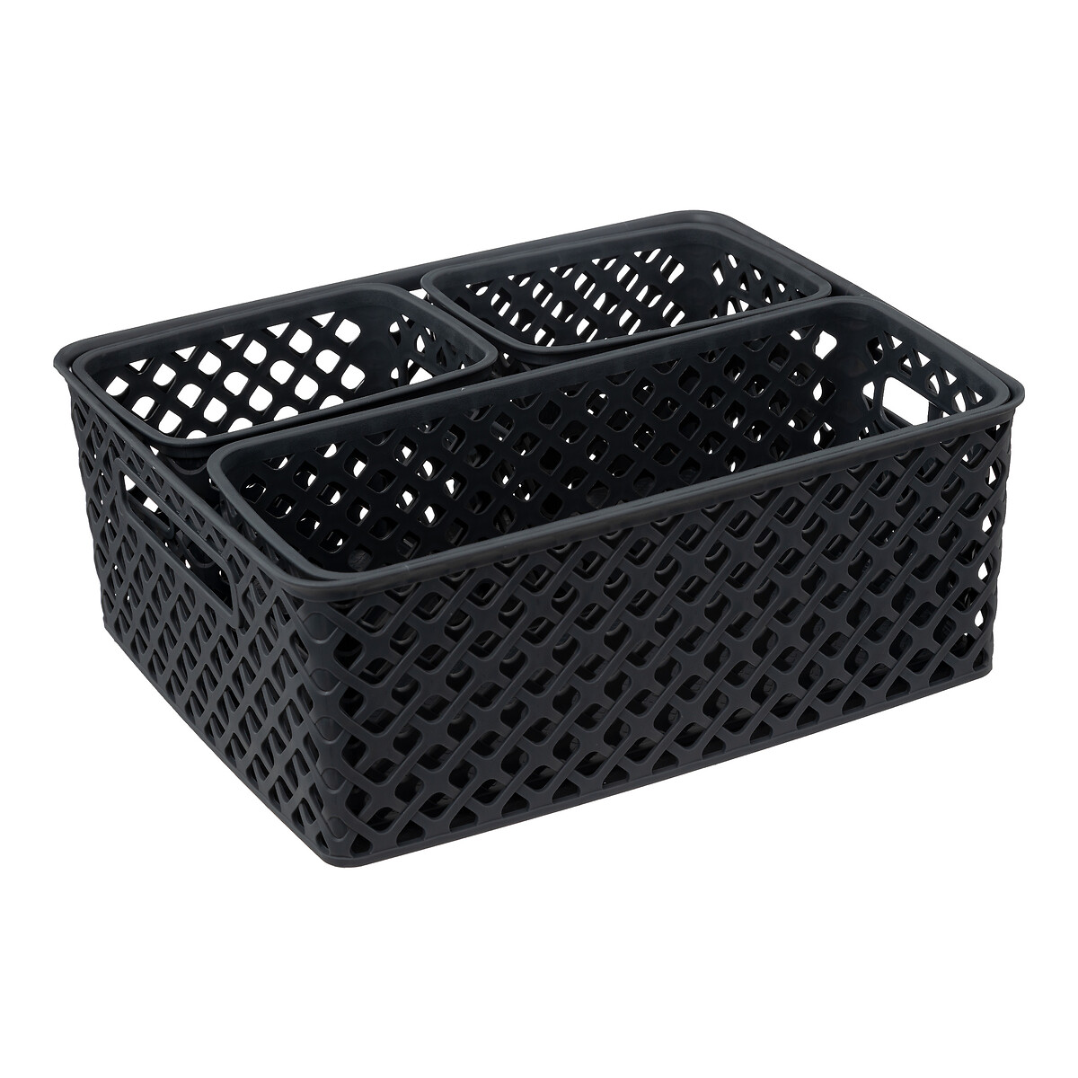 Conjunto De 4 Cestos De Arruma&ccedil;&atilde;o Folk Cinza Escuro