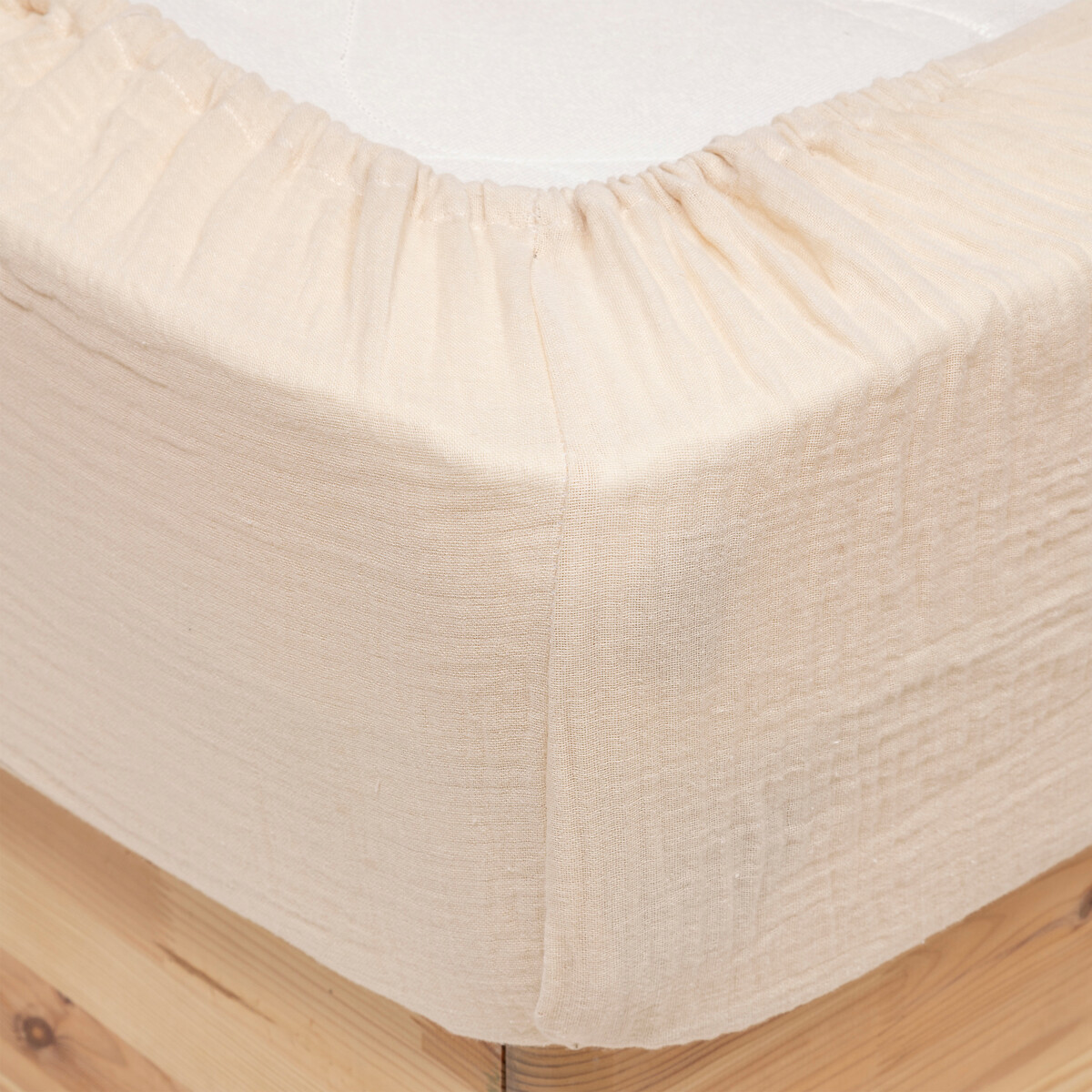 Sábana ajustable FLORA de algodón beige 140x190cm