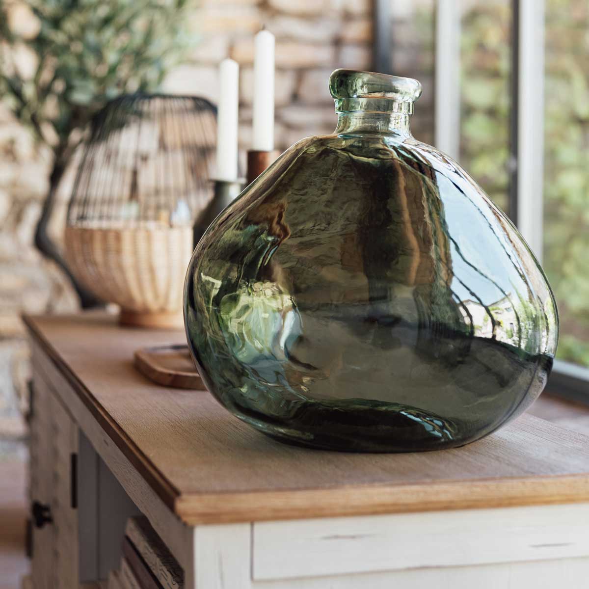 Jarra De Vidro Reciclado Verde 33cm