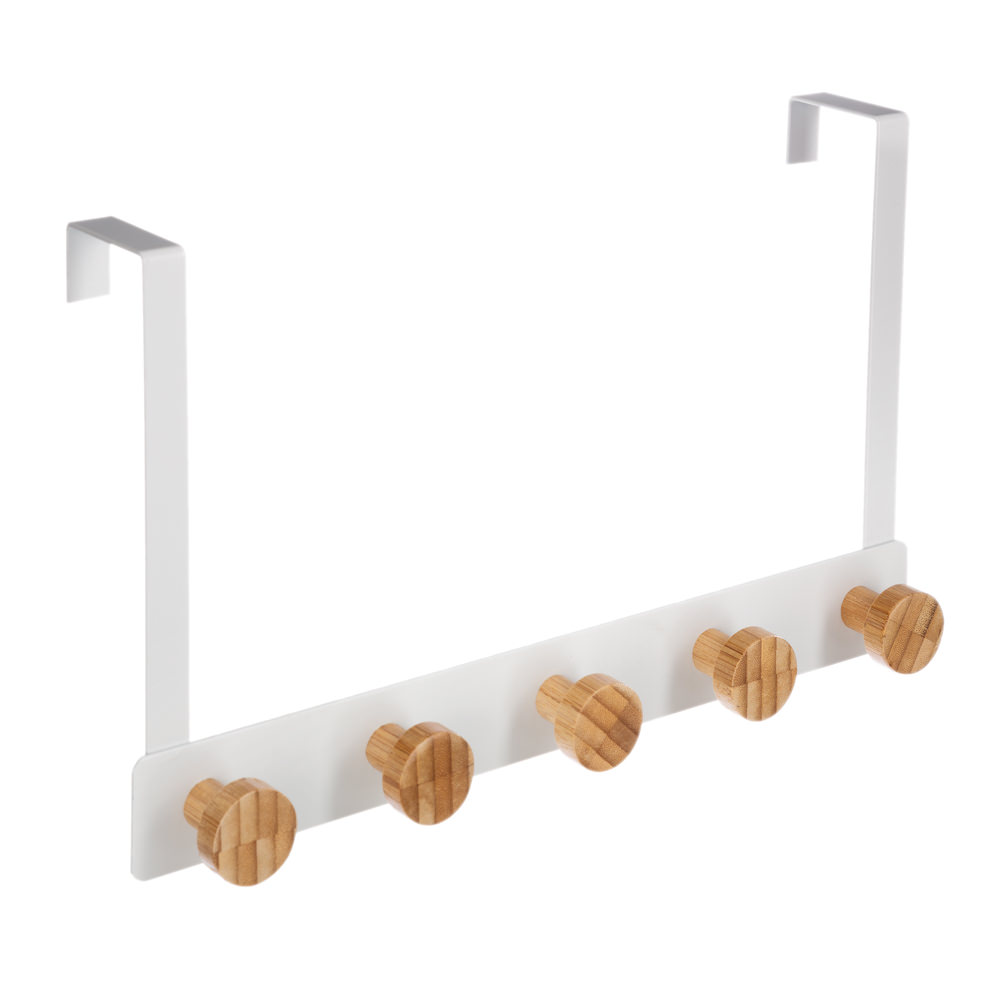 Cabide para Porta Branco em Bambu c/ 5 Ganchos