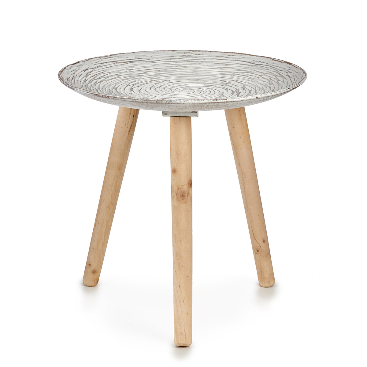 Mesa auxiliar de madera tapa decoraci&oacute;n espiral