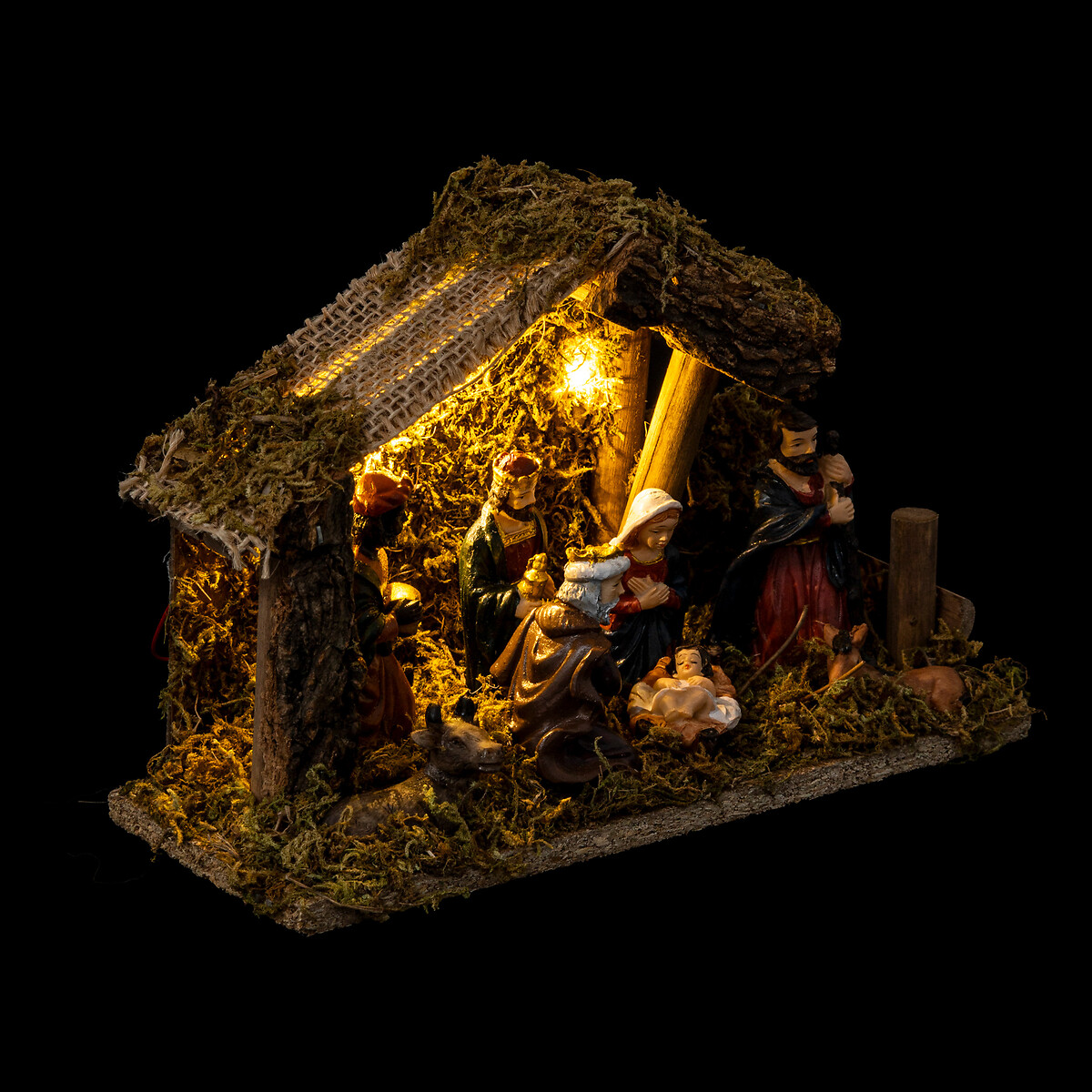Pesebre Caba&ntilde;a Con 7 Figuras Y LED