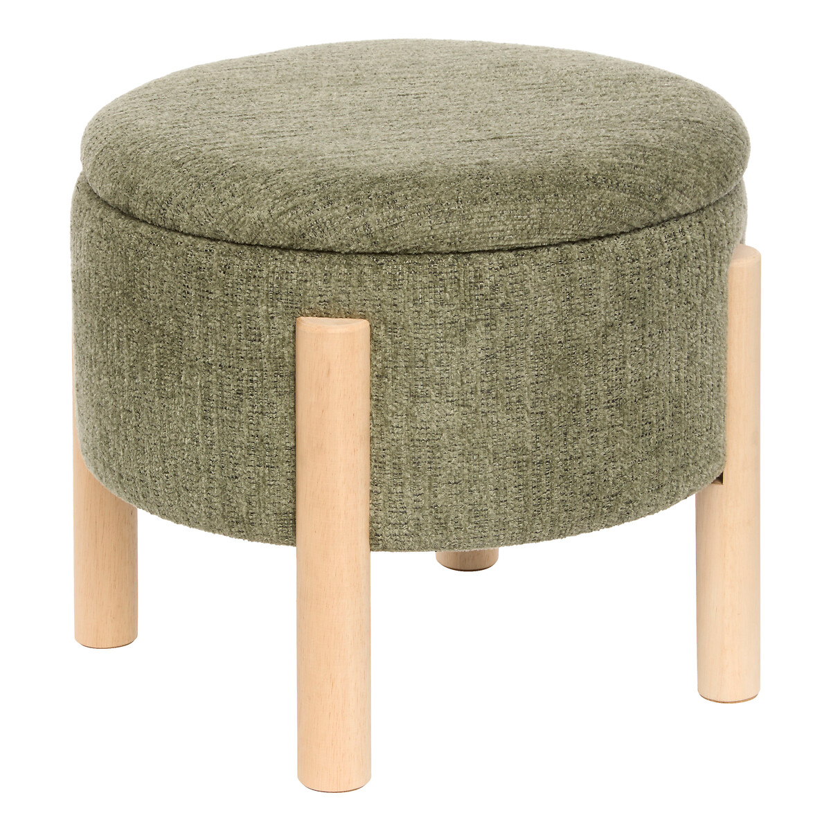 Taburete con almacenaje ELKI chenilla verde caqui