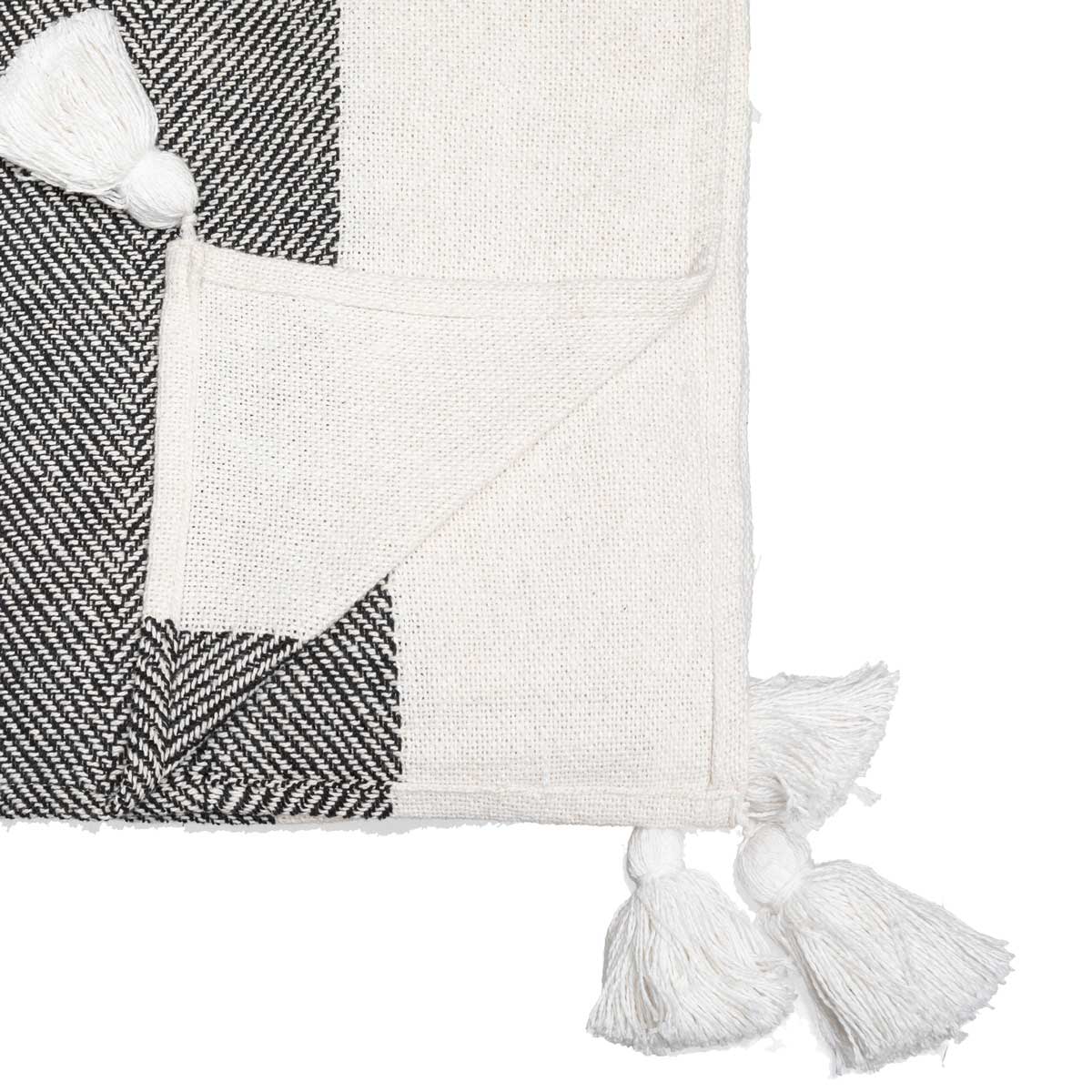 Manta Tropi Blanca Y Negra Con Borla 130x180cm