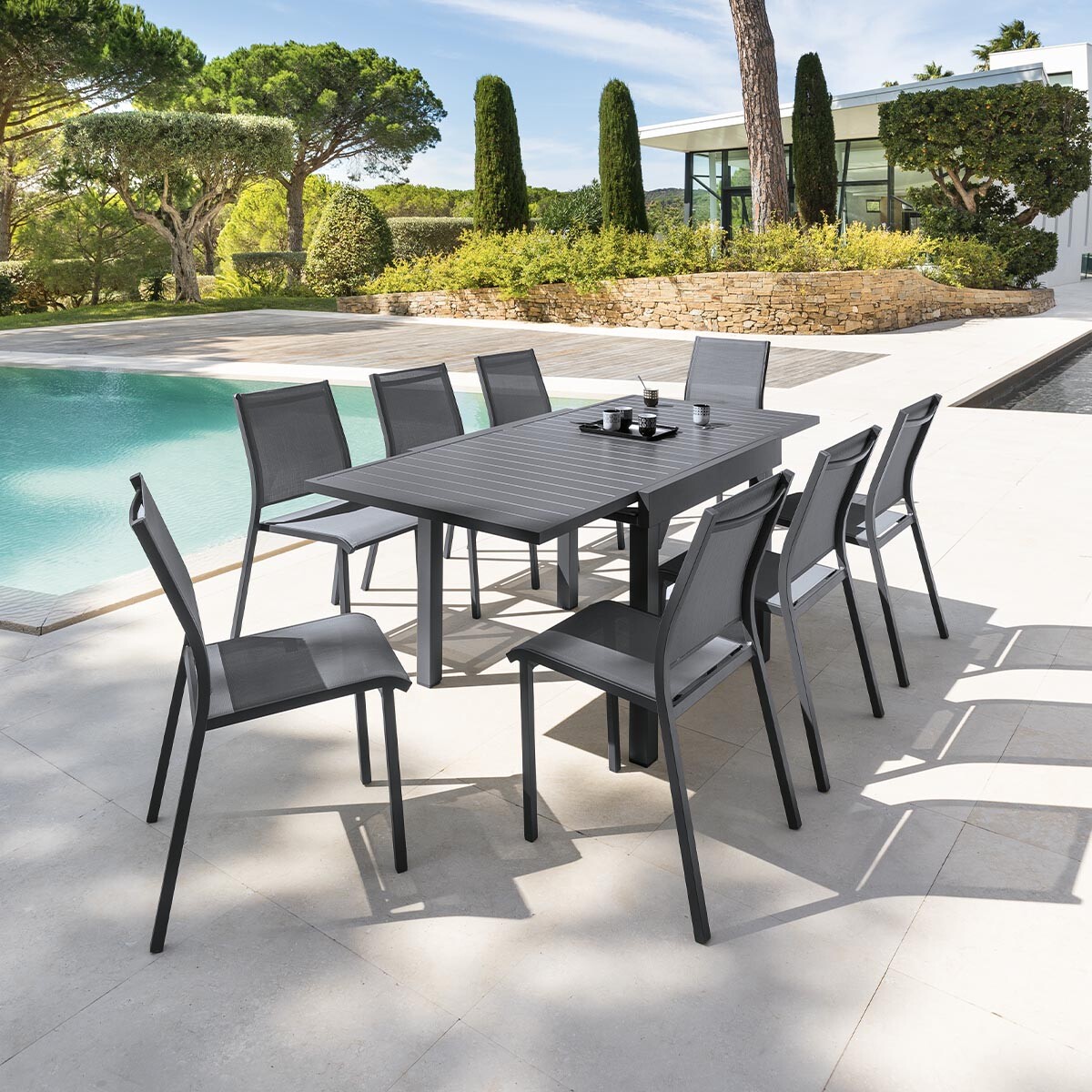 Mesa Extens&iacute;vel Piazza Cinza Graphite 90-180cm
