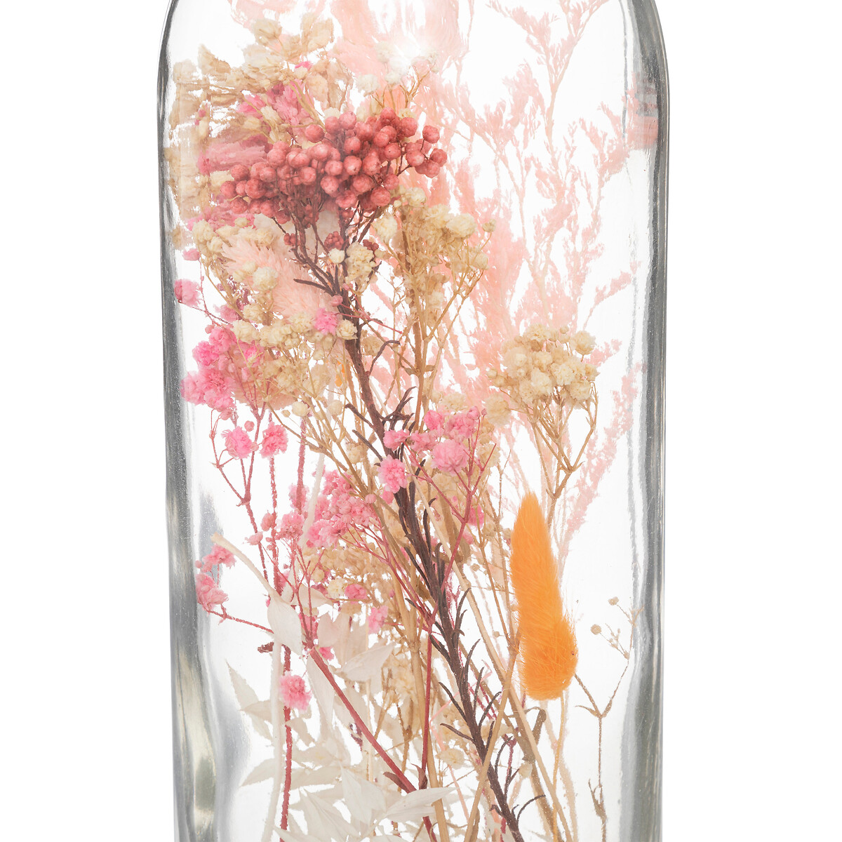 Jarr&oacute;n de vidrio con flores rosa 45cm