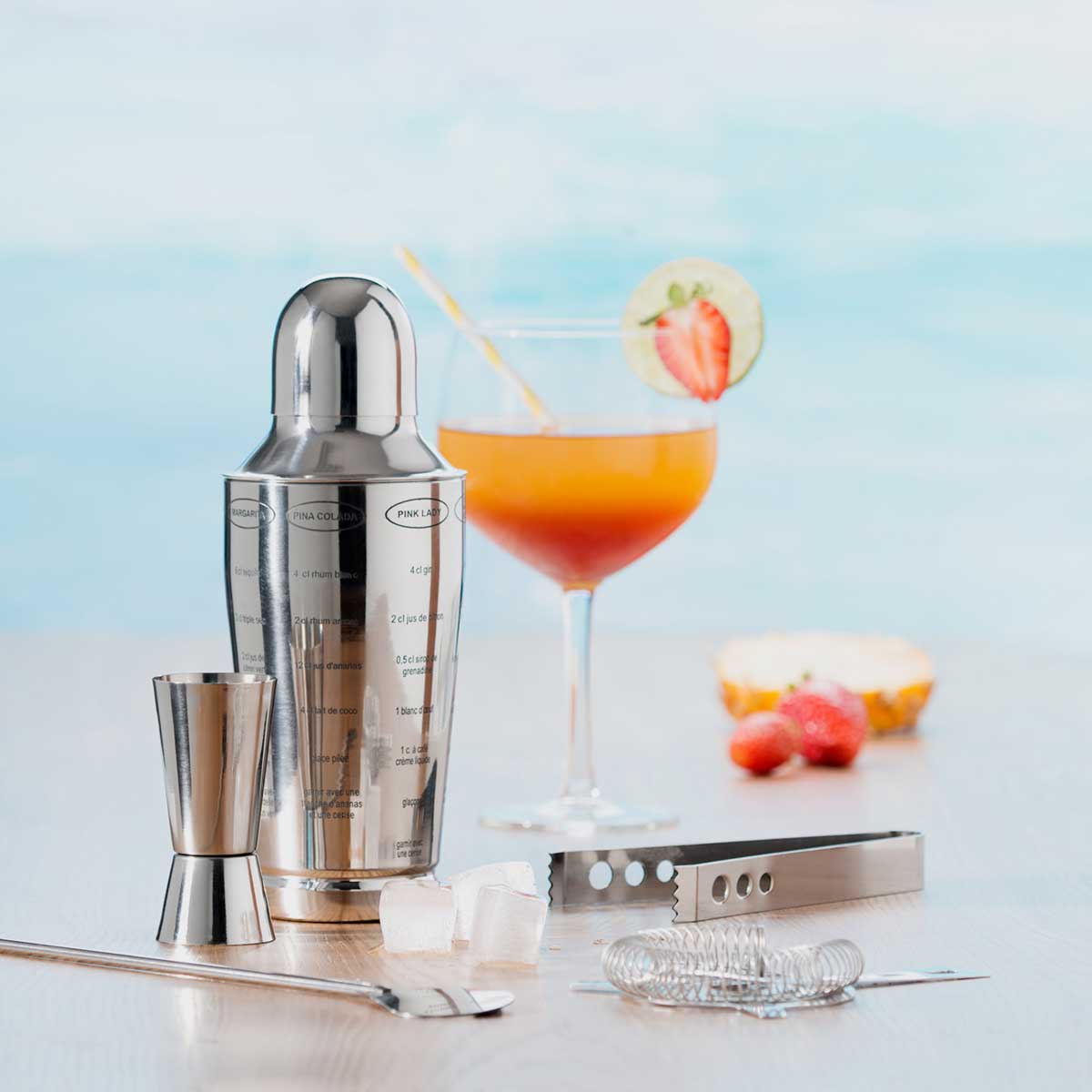 Conjunto De 5 Pe&ccedil;as Para Cocktail Em Inox