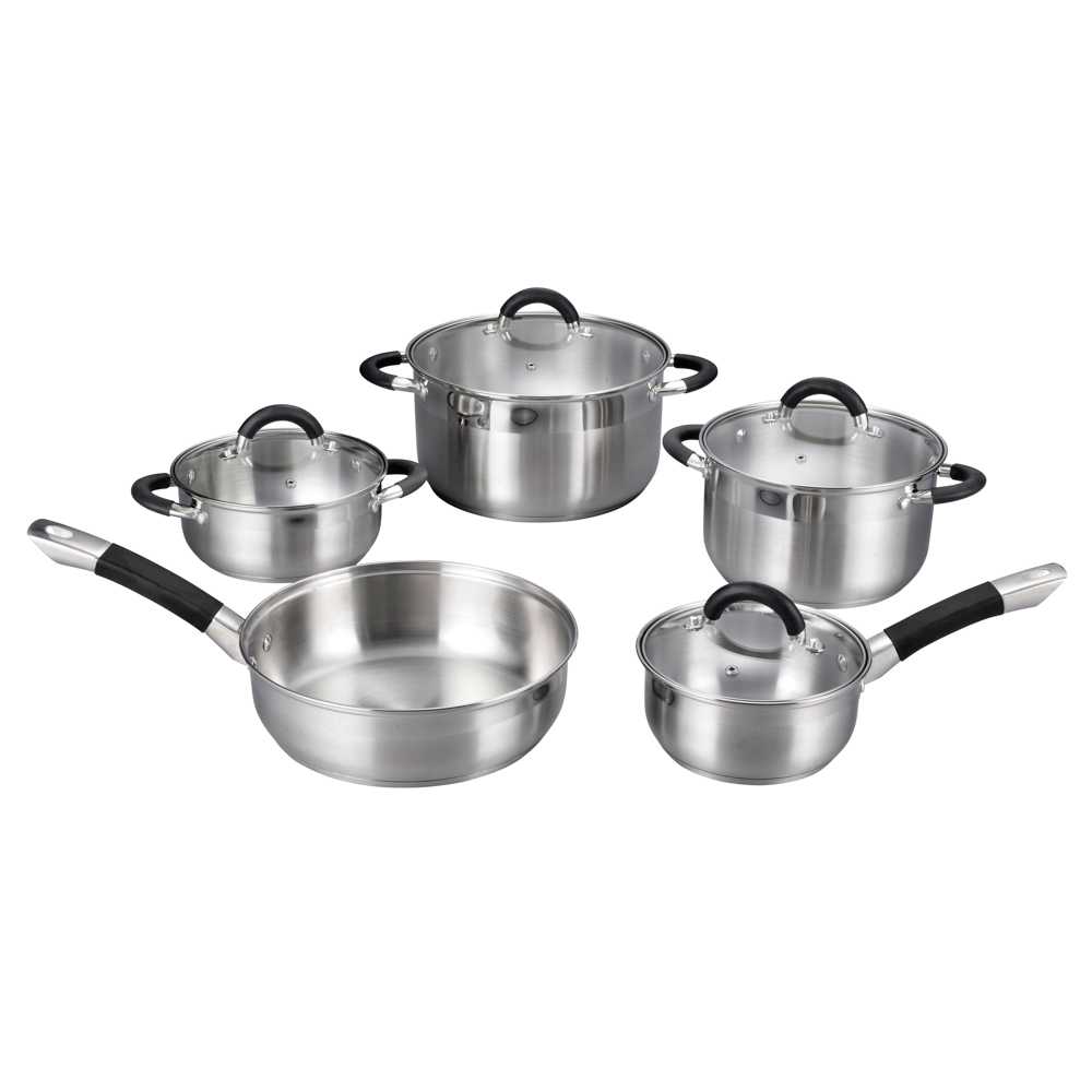 Batería Cocina 5 Pzas Inox +Tapa Vidrio