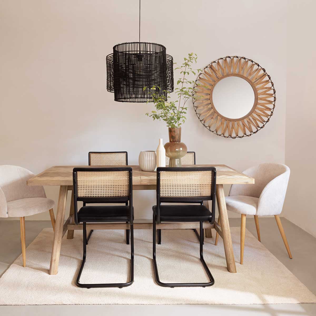 Espejo De Pared Eve De Bamb&uacute; Beige 93Cm