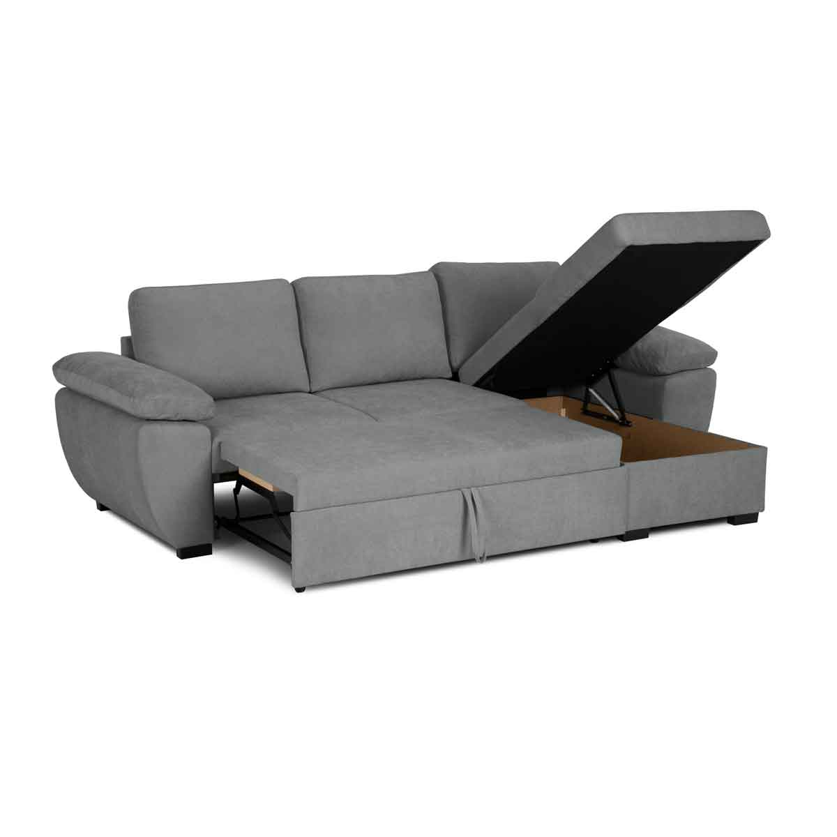 Sofá cama DRESDEN con arcón y chaise longue  gris
