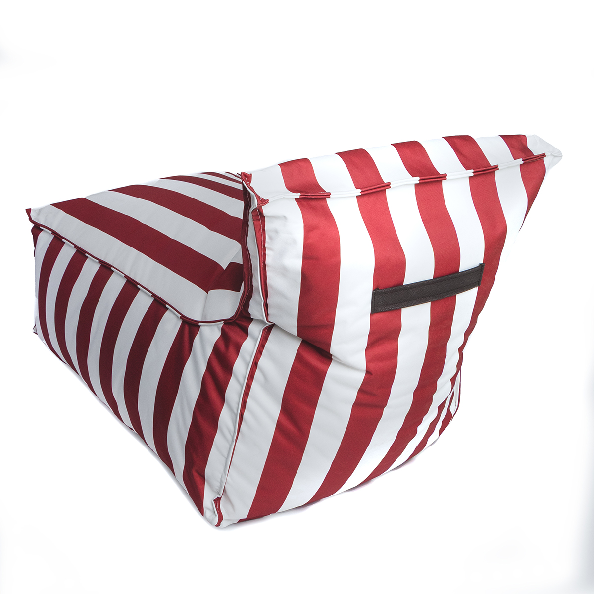 Puf sof&aacute; impermeable a rayas blancas y burdeos