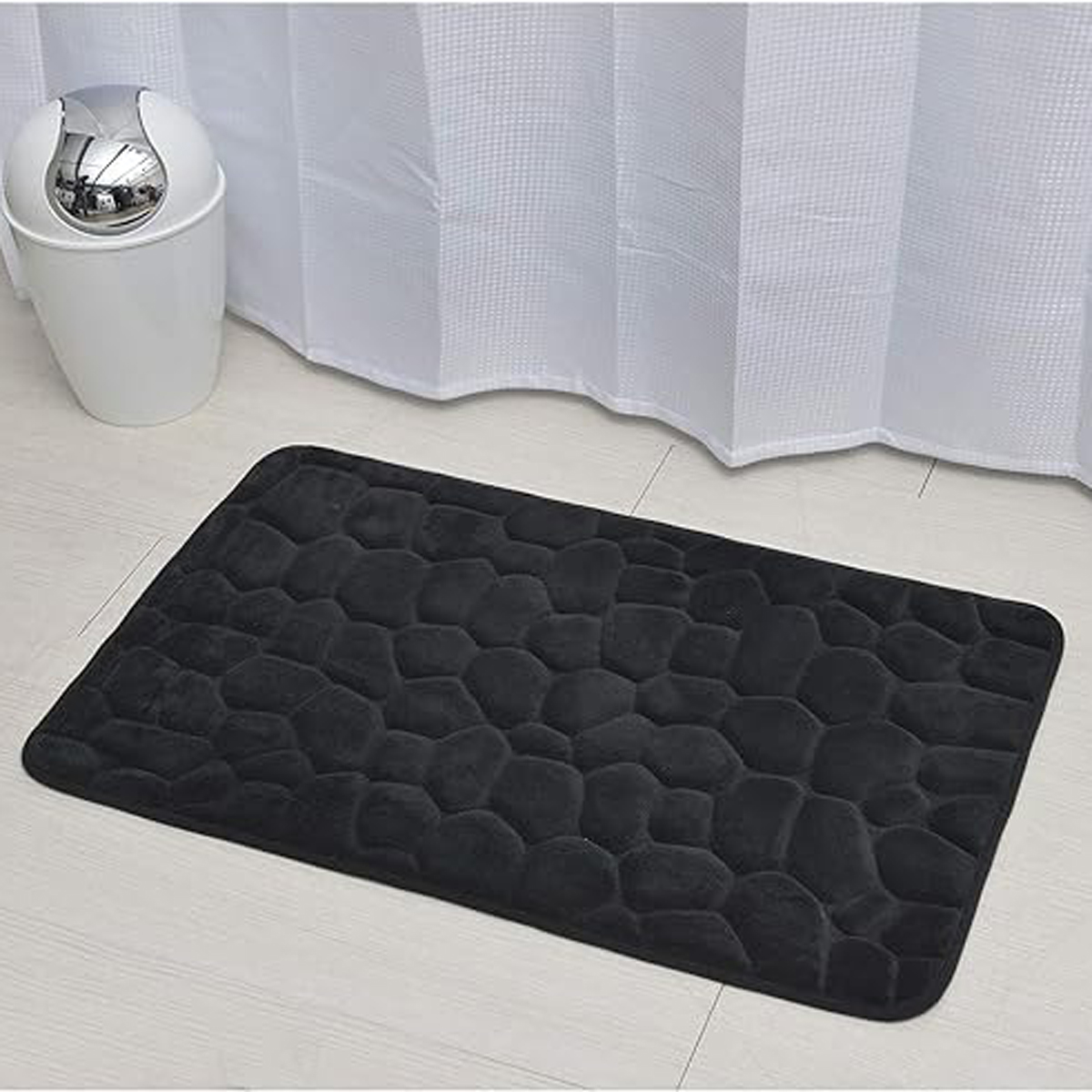 Alfombra de ba&ntilde;o microfibra MEMOIRE negra 50x80cm
