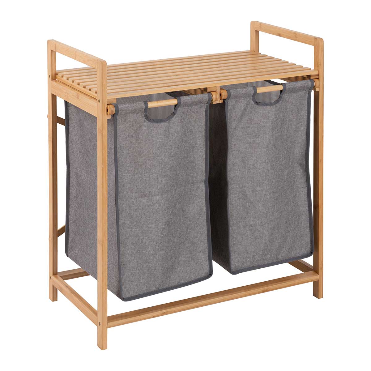 Mueble para ba&ntilde;o de bamb&uacute; con 2 cestas para ropa