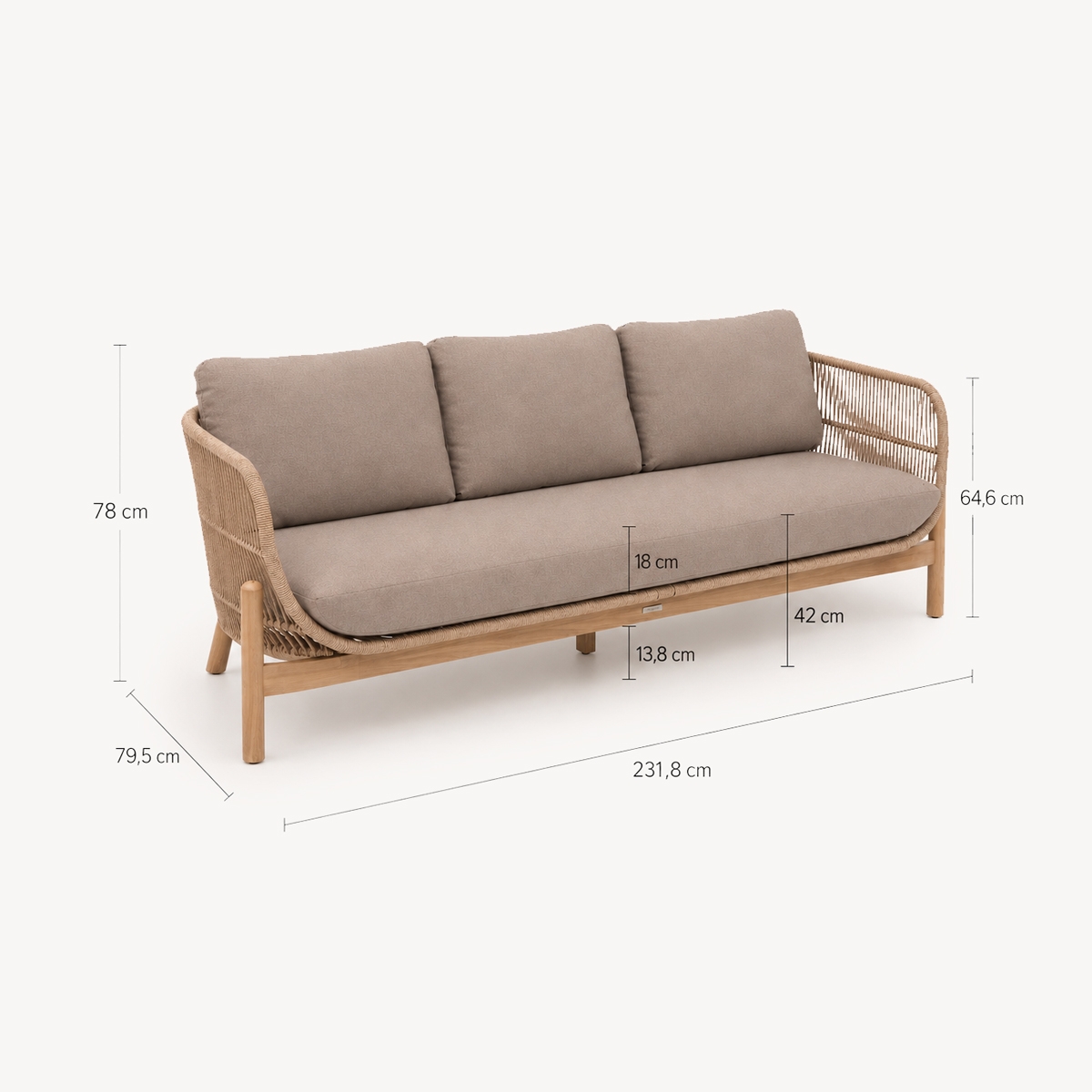 Sof&aacute; DEONA gris pardo de madera acacia 3 plazas