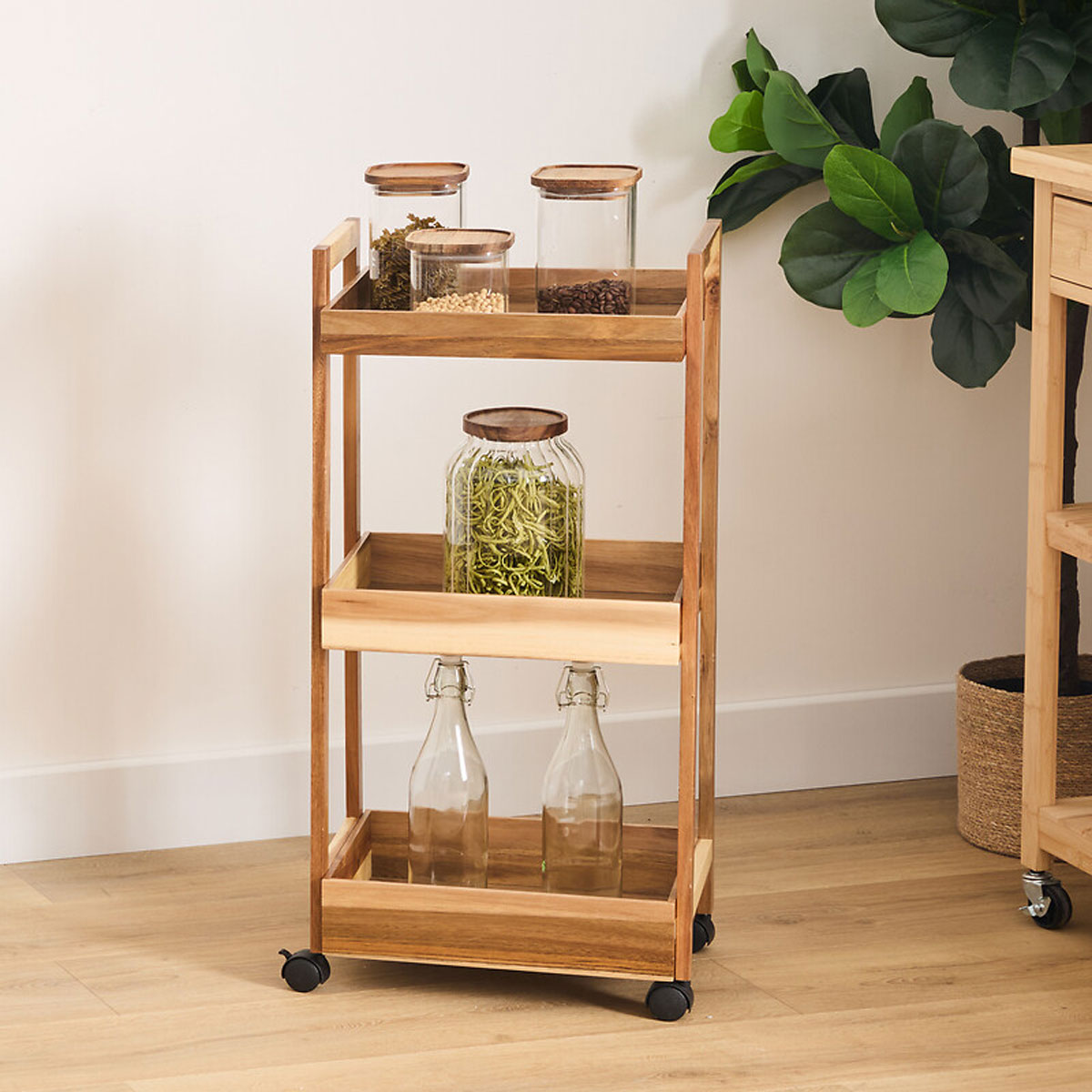 Carr de cocina de madera de acacia con 3 niveles