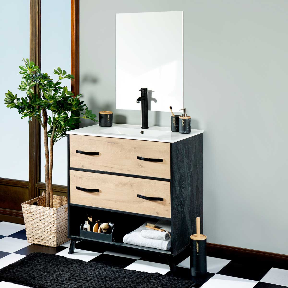 Alfombra De Baño Gruesa Negra 50x120Cm