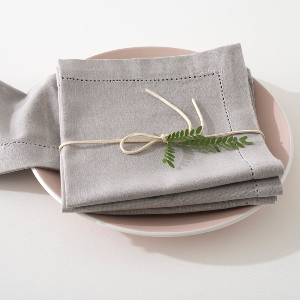 Conjunto De 4 Guardanapos Chambray Cinza Em Algod&atilde;o