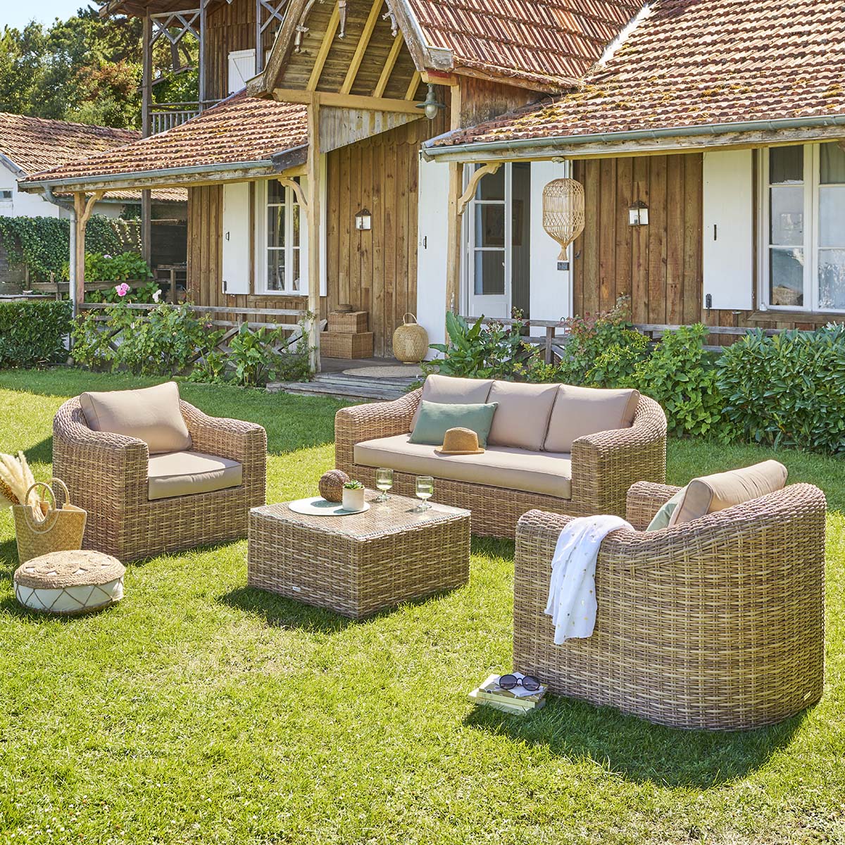 Juego de jardín MOORÉA savana de ratán sintético 