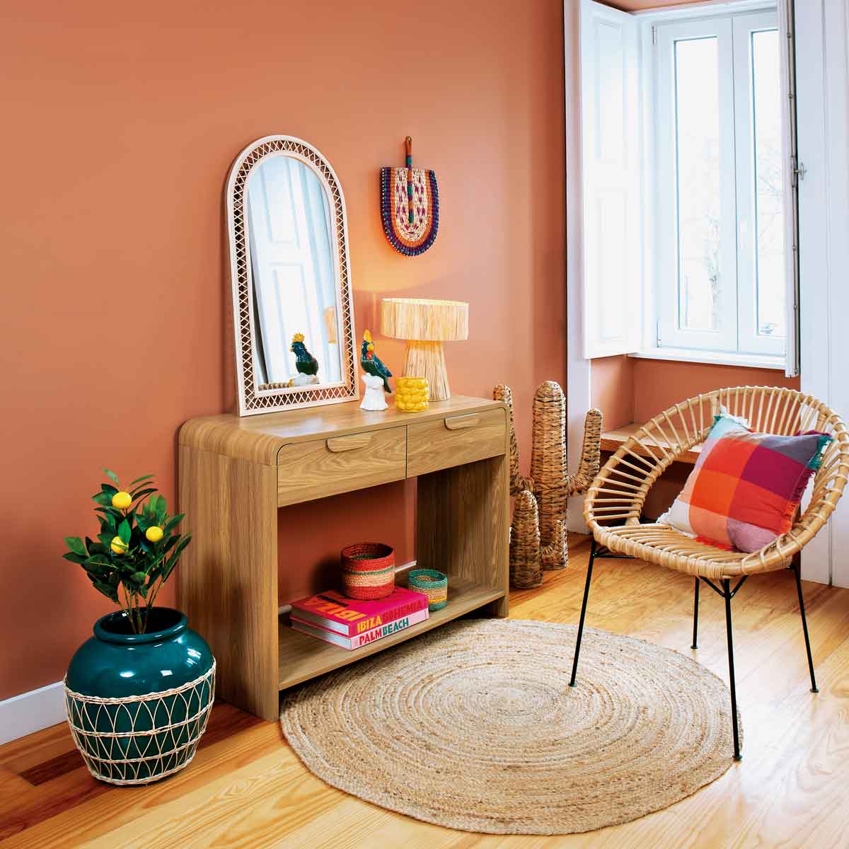 Espejo de pared ANAHI de rattan 87x47cm