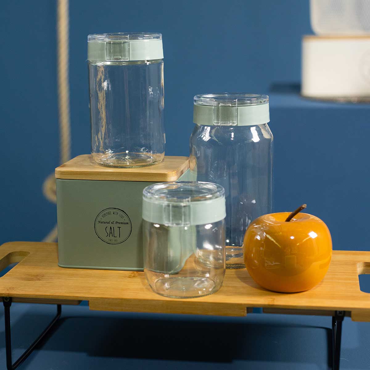 Set de 3 frascos de vidrio verde 425ml/660ml/1l