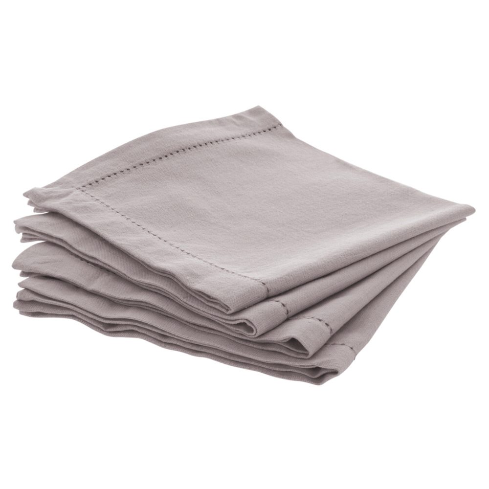 Conjunto De 4 Guardanapos Chambray Cinza Em Algod&atilde;o