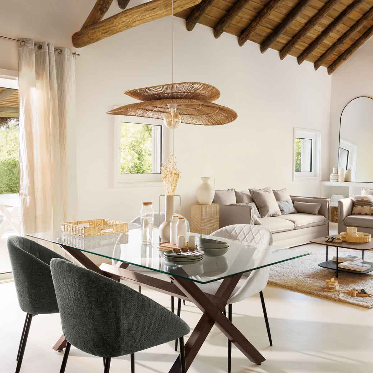 L&aacute;mpara de techo ALARA beige de yute 69.5cm