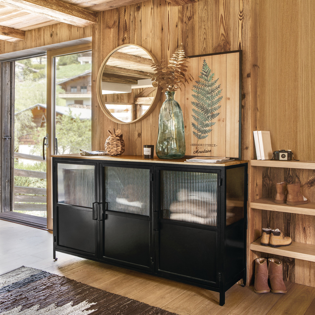 Espejo De Pared Beige Madera 68Cm