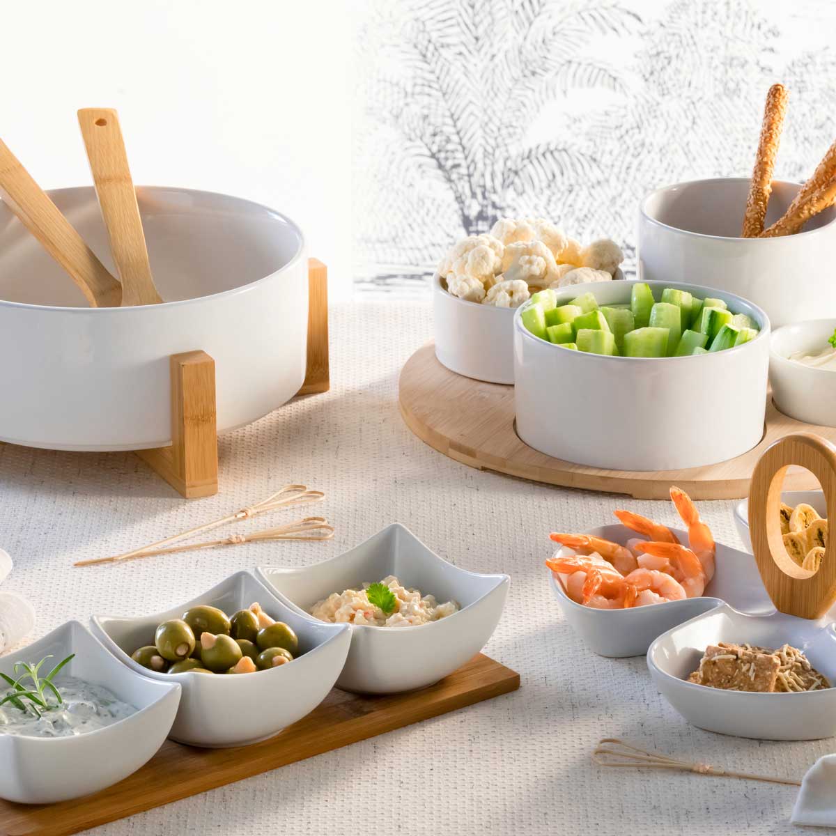 Set 3 Cuencos C/Tabla De Bambú