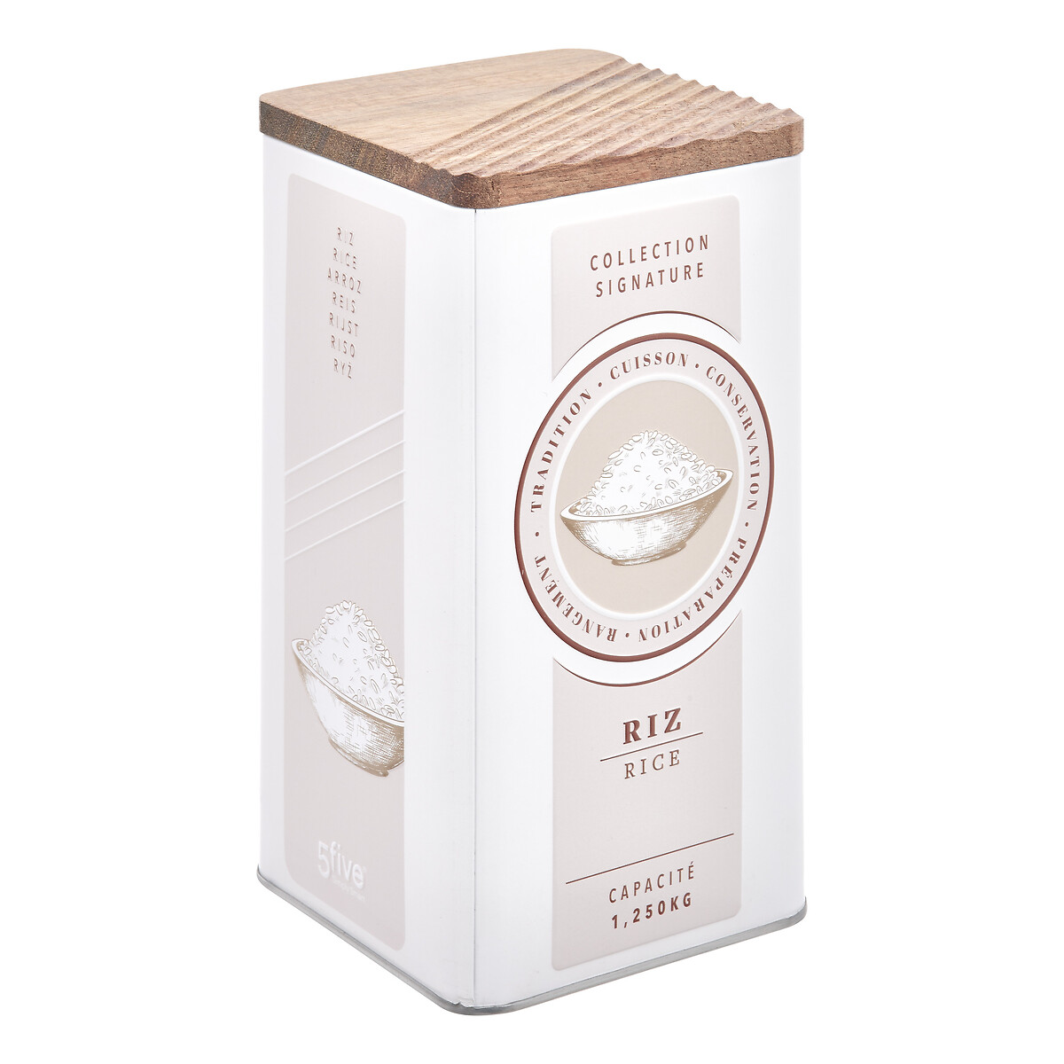 Lata para arroz beige de metal con tapa