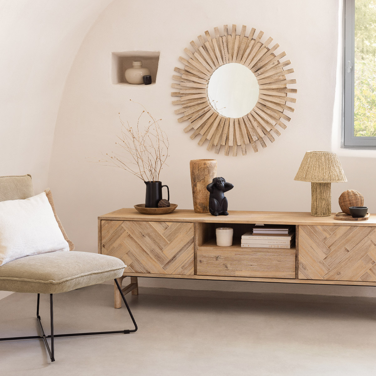 L&aacute;mpara De Mesa Adria Beige De Cuerda