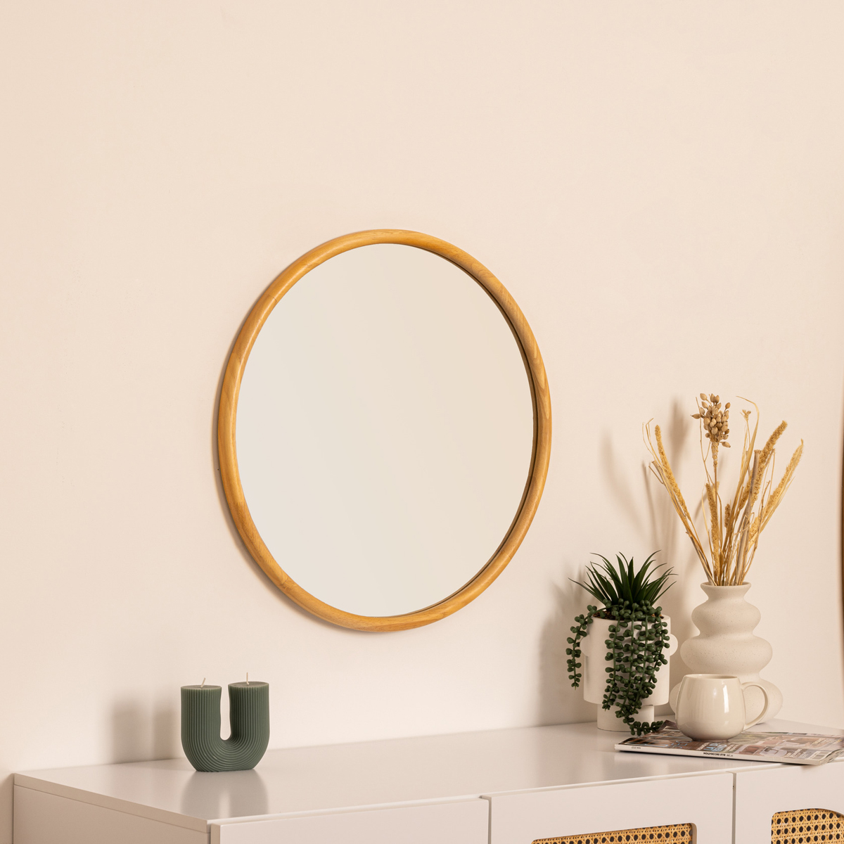 Espejo de Pared Kim Beige De Madera 55cm