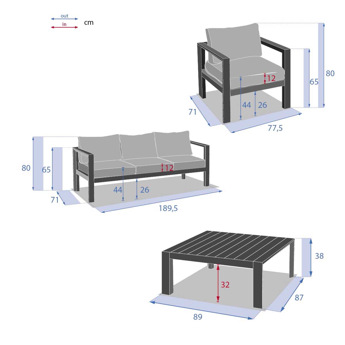 Juego de jardín EVASIÓN 5 plazas gris grafito