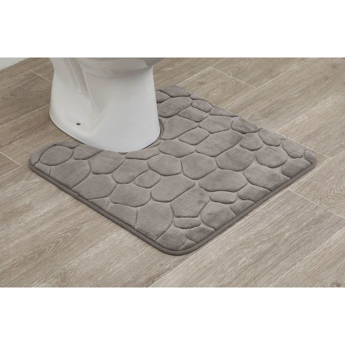 Alfombra de ba&ntilde;o gris pardo con contorno