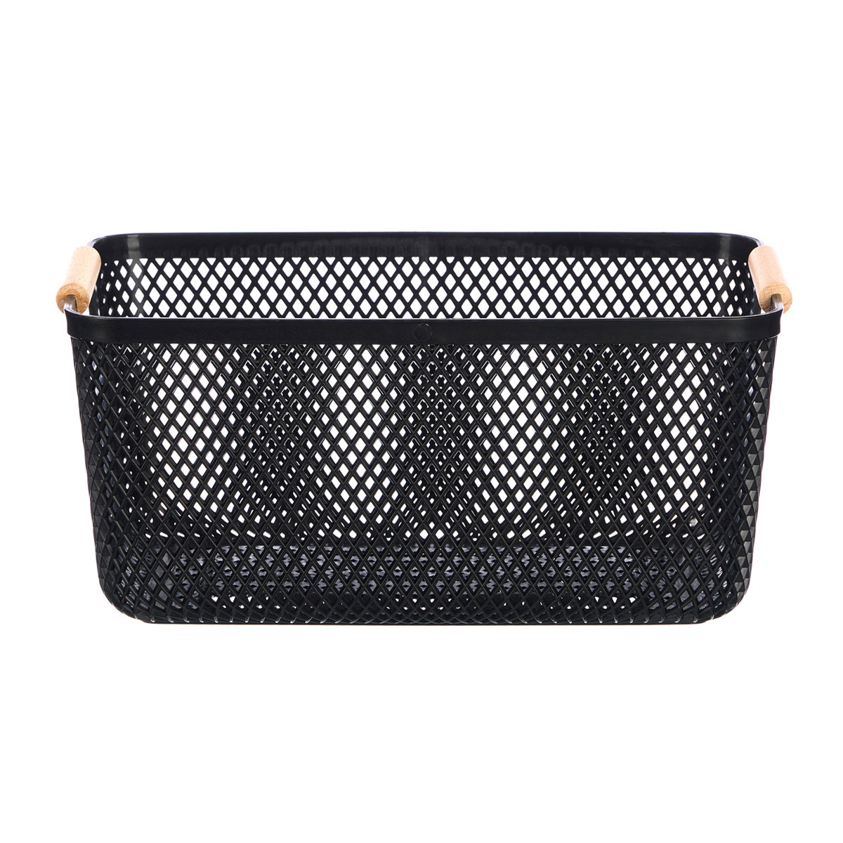 Cesto negro con asa de bamb&uacute; 36x22cm