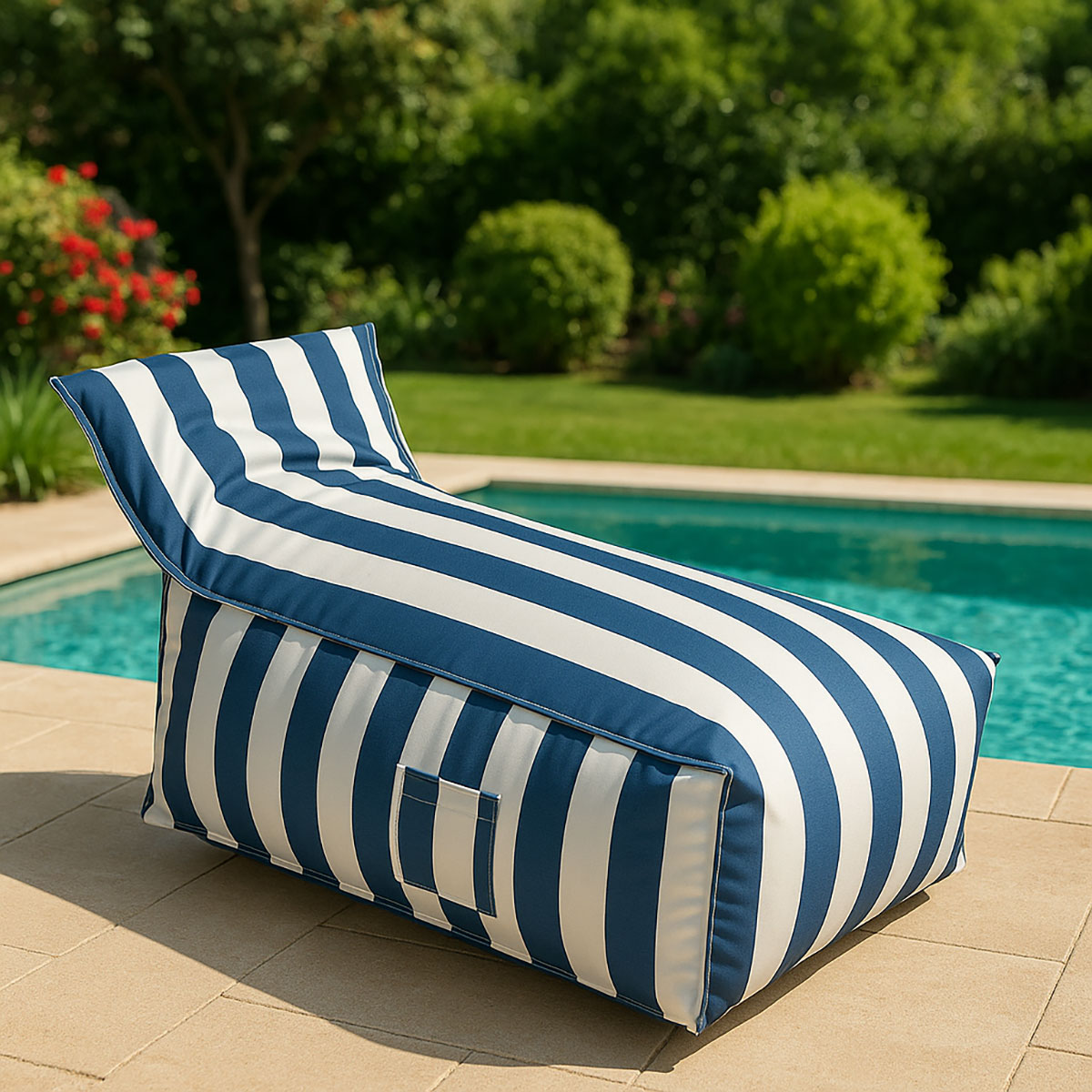 Puf sofa impermeable rayas blancas y azules