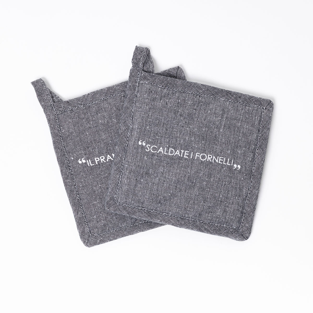 Juego de 2 agarradores con frase gris de algod&oacute;n