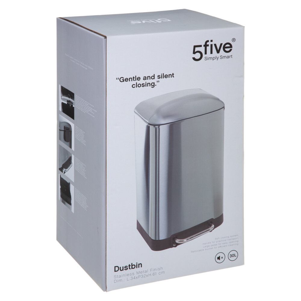 Cubo de basura ARIANE plateado met&aacute;lico 30l