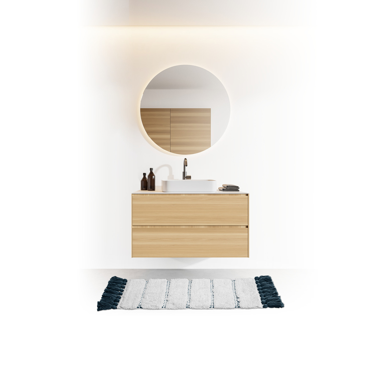 Alfombra de Baño Azul Petróleo Con Pompones 50x75c