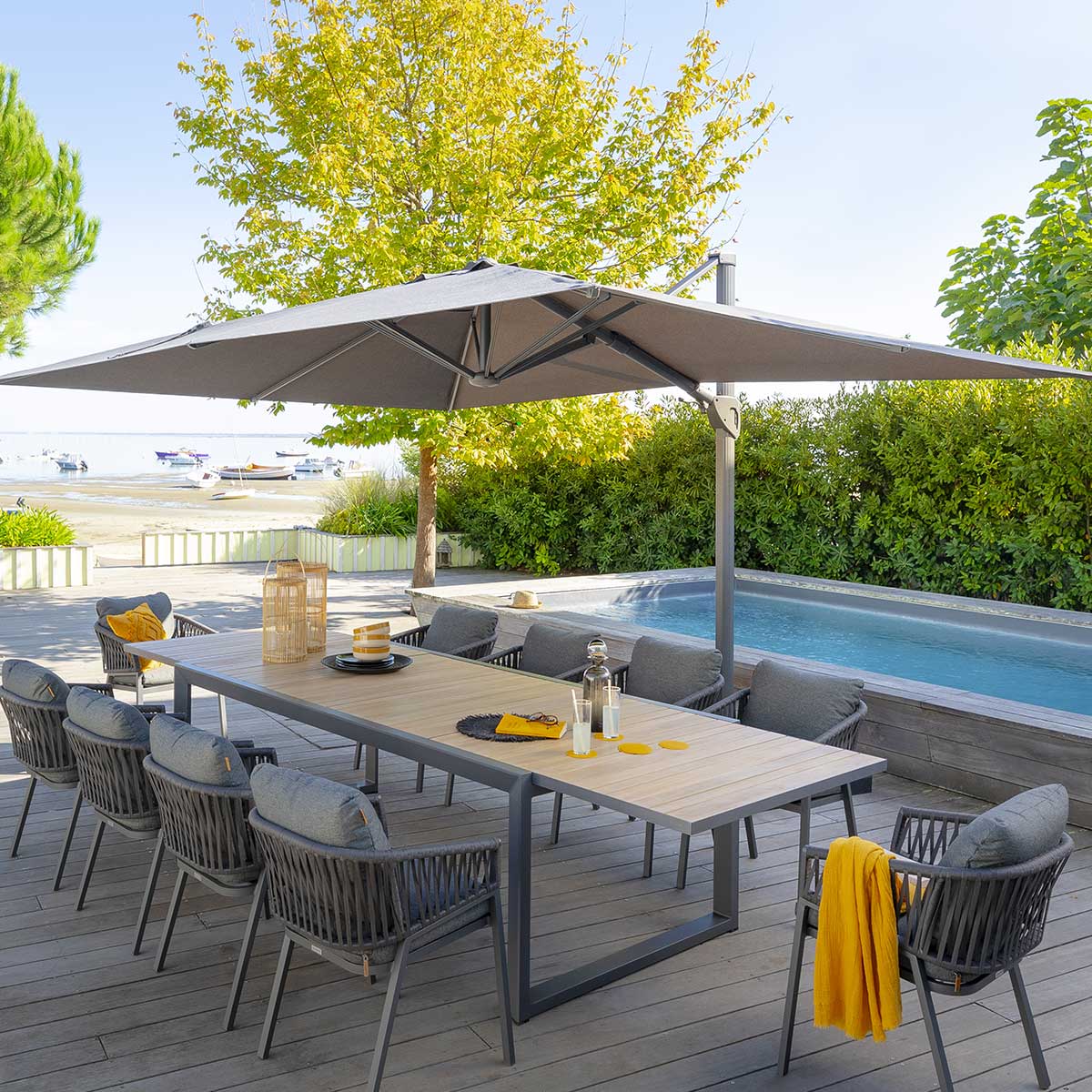 Mesa Extensível Corvo Em Alumínio E Madeira Acácia 220-340cm