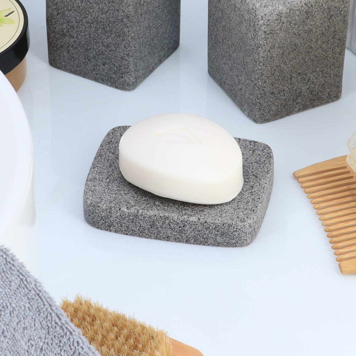 Jabonera De Ba&ntilde;o Gris Efecto Piedra