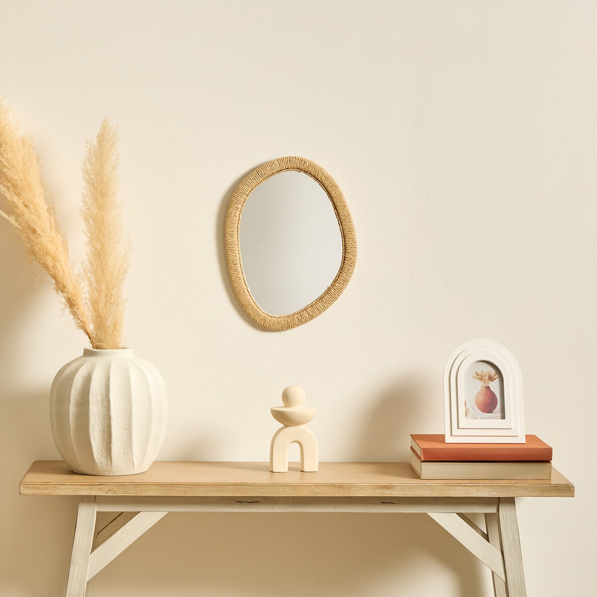 Espejo de pared TILIA marr&oacute;n de cuerda